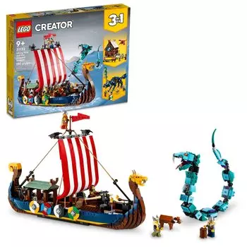 LEGO Creator Viking Ship and Midgard Snake 31132 Набор для конструирования игрушек для мальчиков и девочек 3 в 1 для детей от 9 лет и старше (1,192 шт.)