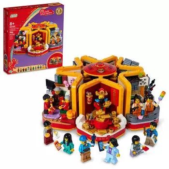 LEGO Lunar New Year Tradition 80108 Building Gift Toy for Kids Ages 6 Festive Scenes and 12 Minifigures God of Kit, 8+, (Including Wealth) (1,066