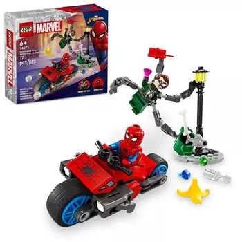 LEGO Marvel Bike Doc Ock Building Toy с шипометом и паутиной 2 Marvel Superhero Gift для мальчиков и девочек от 6 лет и старше 76275 Chase: Человек-паук против