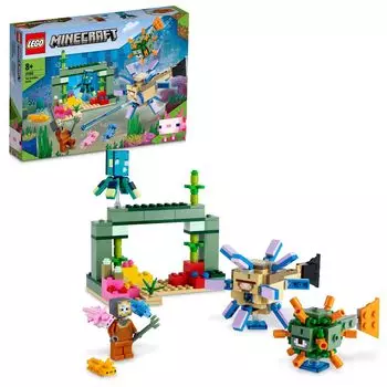 LEGO Minecraft Битва со Стражами 21180 Игрушечный Блок Настоящее Видео Игра Море Мальчики Девочки Возраст 8+