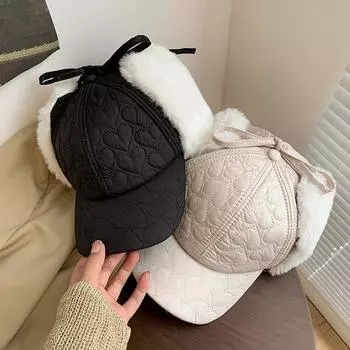 Lei Feng hat women s winter Northeast rabbit fur hat love ear protection cold hat thickened windproof cycling warm hat M56-58cm чёрный