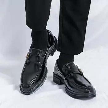 Leisure business men s shoes Thick bottomed versatile style Wedding Party Office Outdoor Walk Black Slip on loafer Plus Size 46 38 чёрный