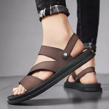 Leisure Walk Men s Sandals Leisure Holiday Summer Slippers Outdoor Beach Flats Retro Casual Leather Half Drag Handmade Sandals 39 чёрный