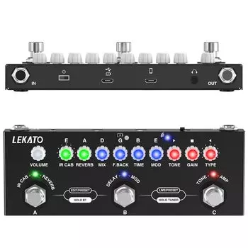 LEKATO Overdrive Гитарная мульти-педаль эффектов с ИК-нагрузкой 9 режимов усилителя Задержка Реверберация CHORUS Педаль эффектов для электрогитары Бас Черный Встроенный