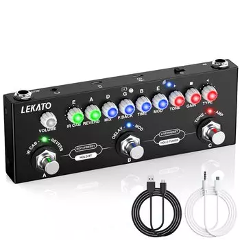 LEKATO Overdrive Гитарная мульти-педаль эффектов с ИК-нагрузкой 9 режимов усилителя Задержка Реверберация CHORUS Педаль эффектов для электрогитары Бас Черный Встроенный