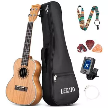 LEKATO Ukulele 23 дюйма укулеле набор для начинающих с чехлом/ремнем/нейлоновыми струнами/тюнером/медиатором/