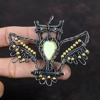 Lemon Chrysoprase Pendant Copper Wire Wrapped Pendant Gemstone Copper Jewelry Handmade Pendant Owl Pendant Wire Wrapped Jewelry Gift For Her