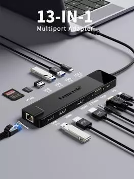 Lemorele 4K USB Hub USB C to Dual HDMI VGA Gigabit Docking Station USB 3.0 VGA Adapter SD Card Readers for Windows MacBook Air