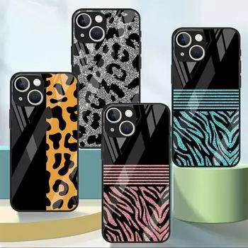 Стеклянный чехол с леопардовым узором для Apple iPhone 14 13 Pro 11 12 7 8 Plus SE 2022 XR X XS Max 6 6S Закаленный чехол для телефона iPhone 14 Plus