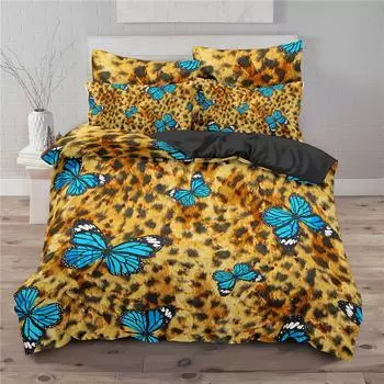 Leopard Print Duvet Cover Soft Butterfly Bedding Set King Twin Microfiber Animal Skin Fur Comforter Cover For Girls Boys Teens 70x133cm 2pcs