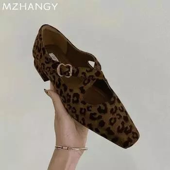 Леопардовые женские туфли Chuky из замши, модные туфли Shallow Loafers, новые туфли для балета, осеннее платье, уютные Mujer De Zapatillas 35 чёрный