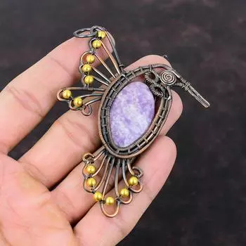 Lepidolite Pendant Copper Wire Wrapped Jewelry Gemstone Pendant Copper Wire Wrap Bird Pendant Elegant Jewelry Handmade Pendant Gift For Him