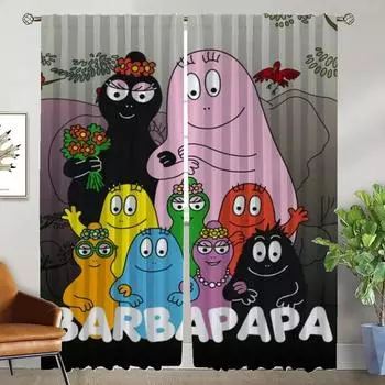 Les Barbapapas Partition Kitchen Curtains for Camera Halloween Decoration Home Interior Curtains 2 Pieces Window Curtain Shades W50xH70cmx2pcs-CL
