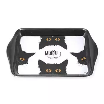 Les Trsors De Lily [A1083] - Маленький меламиновый поднос Cats черный белый (мяу) - 21x14см