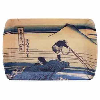 Les Trsors De Lily [A1610] - Маленький бежево-синий меламиновый поднос Hokusai - 23x15 см