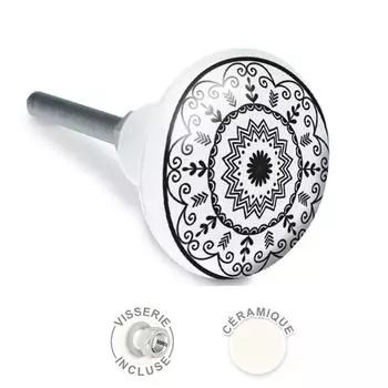 Les Trsors De Lily [A2101] - Ручка мебельная керамическая Mandala черно-белая - 65x35 мм чёрный