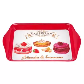 Les Trsors De Lily [A2551] - Маленький меламиновый поднос Pastry красно-белый (Оригинально и вкусно) - 21x14см