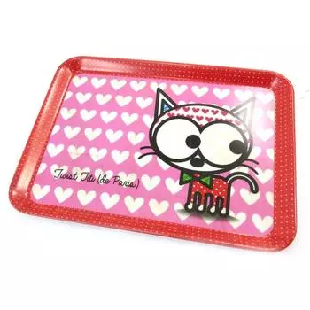 Les Trsors De Lily [N5481] - Маленький поднос Dog and Cat Lolita , розовая кошачья любовь - 24x18 см