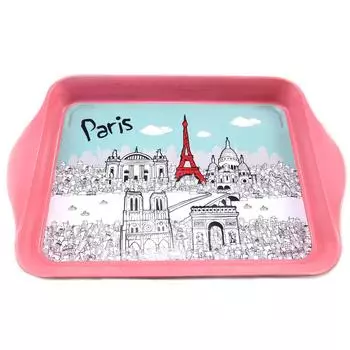 Les Trsors De Lily [N7938] - Маленький металлический поднос Paris Monuments бирюзово-розовый - 21x14. 5см