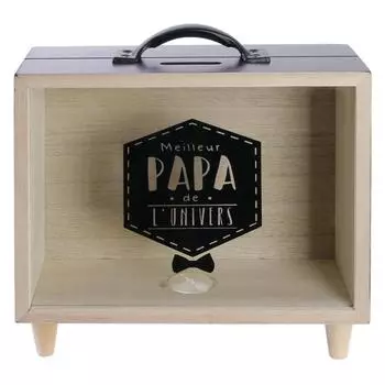 Les Trsors De Lily [Q7746] - Копилка деревянный чемодан Папа черный бежевый (Лучший папа во вселенной) - 21x20x7 см