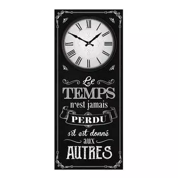 Les Trsors De Lily [Q9063] - Деревянные настенные часы «Сообщения», черные (время никогда не тратится впустую, если оно отдается другим) - 70x30 см
