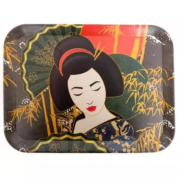 Les Trsors De Lily [R0848] - Большой бамбуковый поднос Geisha зеленый черный красный - 43x32 см зелёный