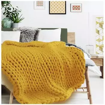 Les Trsors De Lily [R1075] - Акриловое покрывало Chunky Knit цвета охры горчичного цвета (вязание) - 150x120 см