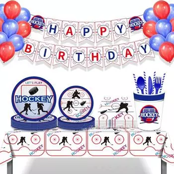 Let s Play Hockey Theme Одноразовая посуда Набор Хоккейный мяч Бумажные тарелки Салфетки Чашки Happy Boys Hockey Декорации для вечеринок на день рождения