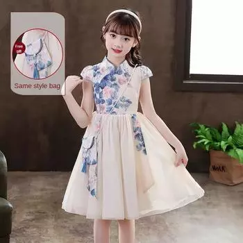 Летнее детское платье Тонкий костюм Тан 110cm