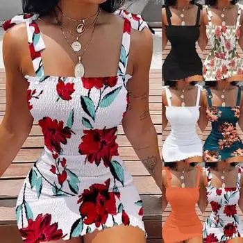 Летнее модное платье с цветочным принтом и завязками, оборками и подолом для женщин 2022 XXL зелёный