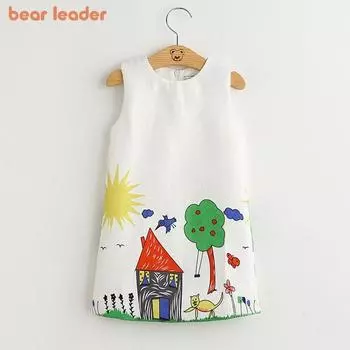 Летнее новое модное платье с принтом граффити для девочек Bear Leader, повседневная детская одежда для детей 3-8 лет, AZ268 3T