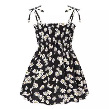Летнее платье на подтяжках с цветочным принтом для девочек, маленькое платье с ромашками без рукавов