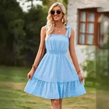 Летнее повседневное женское платье в стиле «Fresh Style» с одной линией плеч и оборками S розовый