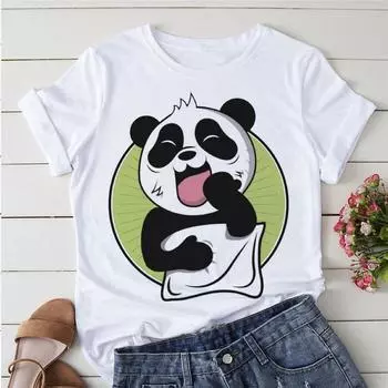 Летние футболки с героями мультфильмов, женская футболка Kawaii Panda Yoga с принтом, милая женская футболка с короткими рукавами, женская повседневная футболка S