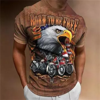 Летние футболки с принтом Eagle Motorcycle для мужчин в винтажном стиле, полиэстер с круглым вырезом, уличная футболка с короткими рукавами, футболка большого размера XS
