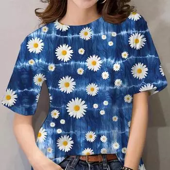 Летние футболки с принтом Tie Dye Flowers 3D, женская уличная одежда, повседневная мода Y2k, футболки с коротким рукавом, футболки с круглым вырезом, топы, одежда XL
