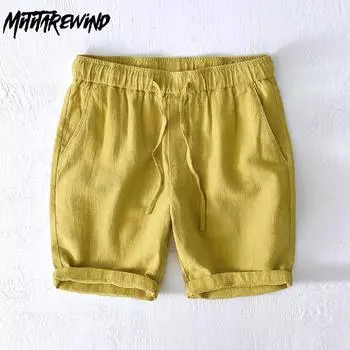 Летние модные мужские шорты, молодежные пляжные мешковатые шорты, повседневные однотонные тонкие хлопковые льняные шорты с эластичной талией, дышащие M белый