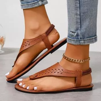 Летние новые импортные уличные римские сандалии большого размера повседневные плоские тапочки полые классные женские споты 36 чёрный