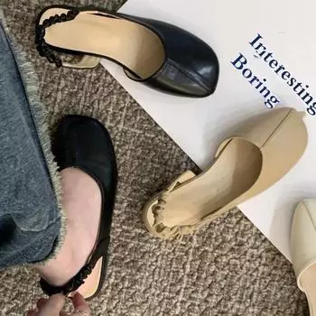 Летние новые сандалии на плоской подошве с рукавами Mary Jane Leisure And Relaxation Retro Square Toe Shallow Mouth женские туфли 35-39 35 чёрный