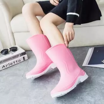 Летние новые женские однотонные туфли Mid Drum Rain Shoes, модные, для отдыха на открытом воздухе, водонепроницаемые, нескользящие и теплые, женские туфли, размер 36-41 36 чёрный