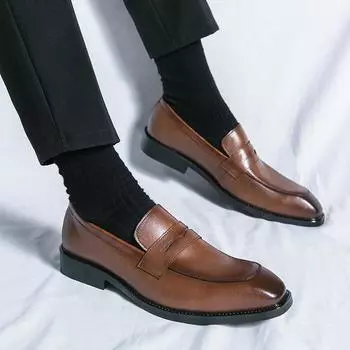 Летние остроносые мокасины Lazy Shoes One Pedal Летние дышащие повседневные мужские кожаные туфли Brock 38 коричневый