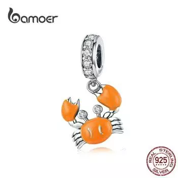 Летние подвески BAMOER в форме краба для женщин, изготовление ювелирных изделий, подвеска с эмалью из стерлингового серебра BSC076