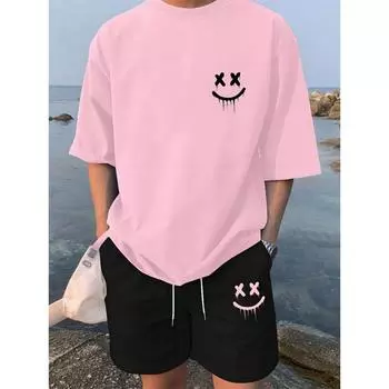 Летние повседневные мужские шорты с коротким рукавом, комплект модных футболок для улицы и спорта на открытом воздухе для мужчин, шорты S