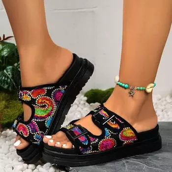 Летние ретро-тапочки Birkenstocks с одной педалью, двубортные, на красочной платформе, женские, большого размера, легкие пляжные сандалии, увеличивающие рост, обувь 35