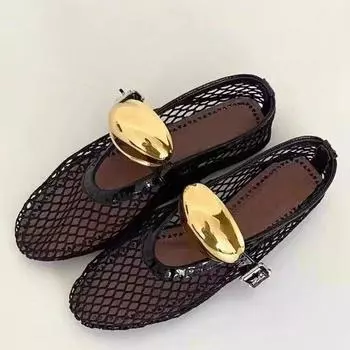 Летние сетчатые полые сандалии, женские туфли на плоской подошве, неглубокие лоферы, новинка 2024 года, дизайнерская обувь для пляжной ходьбы 35