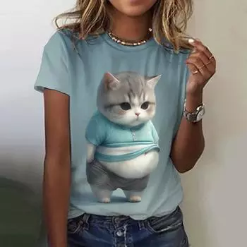 Летние забавные мультяшные коты 3D принт футболки женская уличная одежда повседневная мода Y2k футболка с коротким рукавом футболки больших размеров топы одежда XS