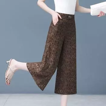 Летние женские брюки Ice Silk, новые, пэчворк, с высокой талией и карманами, модные, однотонные, свободные, минималистичные, повседневные, универсальные, широкие брюки XL хаки
