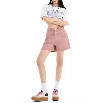 Летние женские однотонные модные облегающие джинсовые шорты с карманом на молнии L красный