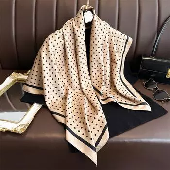 Летний элегантный женский 90 см твил шелковый квадратный платок для волос с принтом в горошек солнцезащитный пляжный палантин хиджаб шаль накидка бандана эшарп