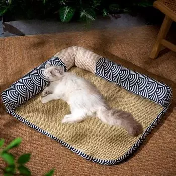Летний коврик Cool Nest для кошек, универсальное гнездо на все времена, можно разбирать и мыть, собачья будка, дышащий коврик из ротанга, кровать для кошек, спальный коврик L 55*65